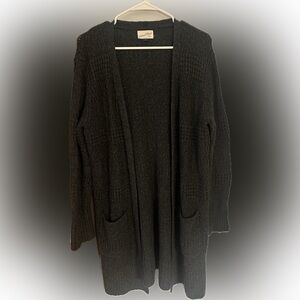 Charcoal Open-Front Knit Cardigan